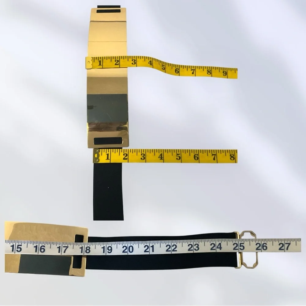 Black Stretch Gold Metal‎ Plated Belt Moto Mod Retro